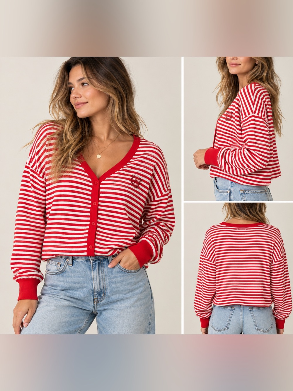 PINK Victoria’s Secret Red White Striped Cardigan NWT Small